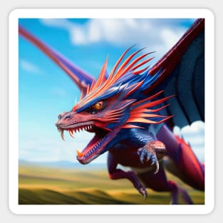 Blue, Red and Purple Spikey Dragon with Wings Sticker